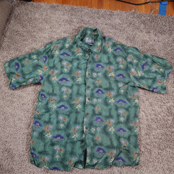 Silk Traders Button Shirt Mens Medium 100% Silk Short Sleeve Hawaiian Pocket - Picture 12 of 14